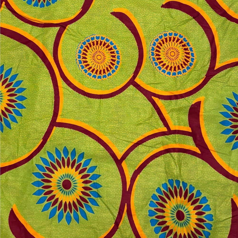 Orientar Kingtex African Wax Print Fabric Textile Lime Green Orange Blue